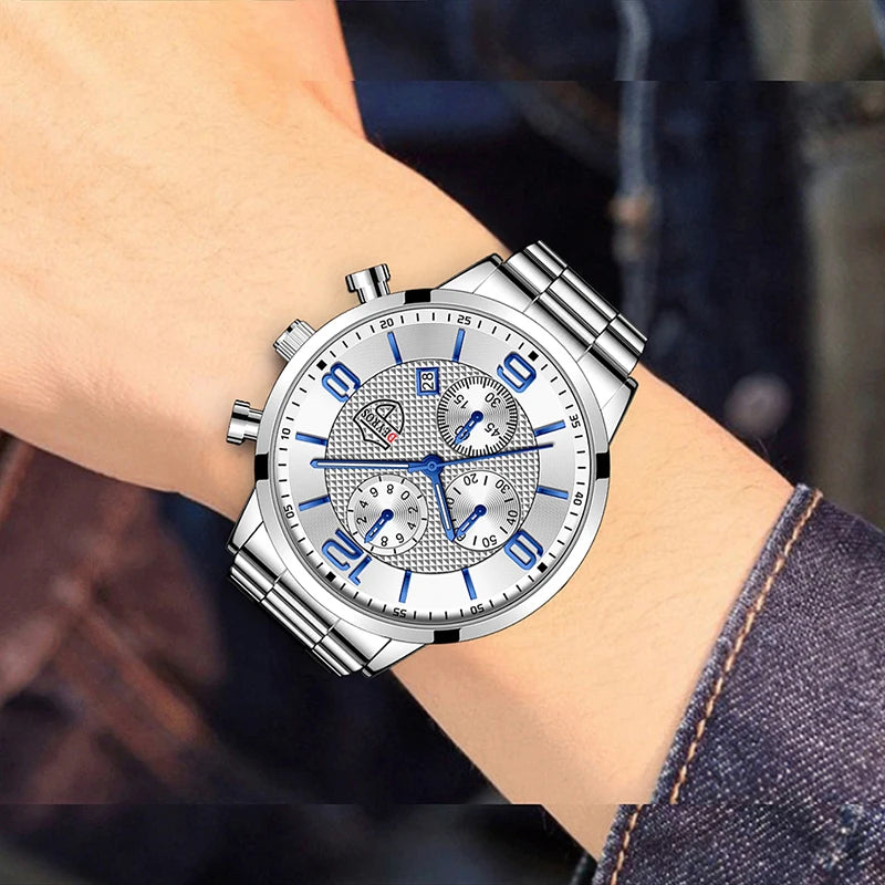 reloj hombre Luxury Business Men Watchs Stainless Steel Quartz WristWatch Male Leather Calendar Luminous Clock relogio masculino - Ellianto fashion Men's