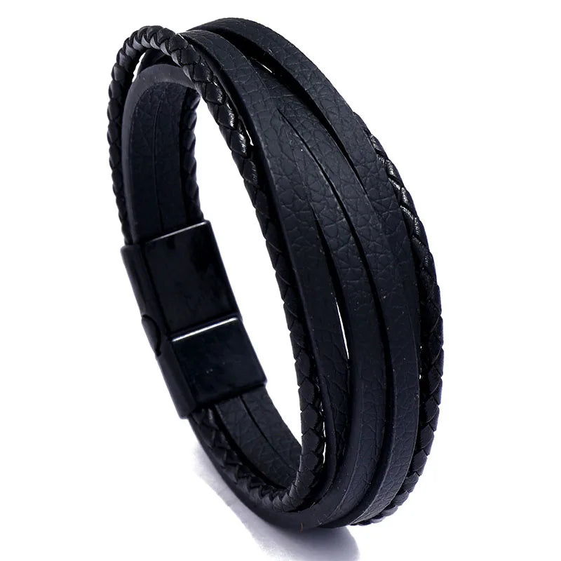 Genuine Leather Bracelet for Men Simple OL Style Man Bracelet Bangle Alloy Magnetic Clasp Wristband Hand Jewelry Bracelet Homme - Ellianto fashion Men's