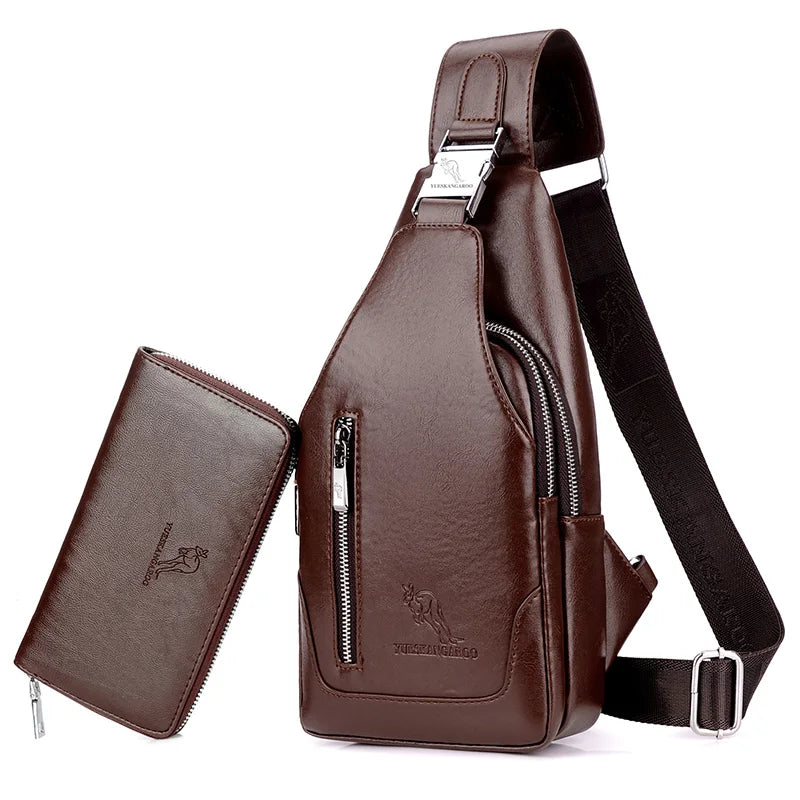 Summer Men Chest Bag Single Strap Sling Bags Leather Male Travel Crossbody Bags Vintage Chest Pack Business Messenger Bag - Ellianto fashion Men's
