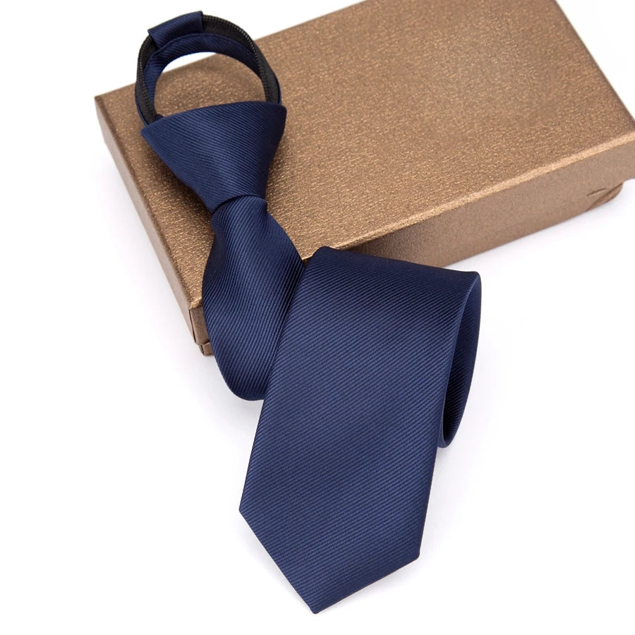 Men Necktie Zipper Lazy Tie Fashion Solid 6cm Ties Business for Man Gravatas Handkerchief Bowtie Mens Wedding Shirt Accessories - Ellianto fashion Men's