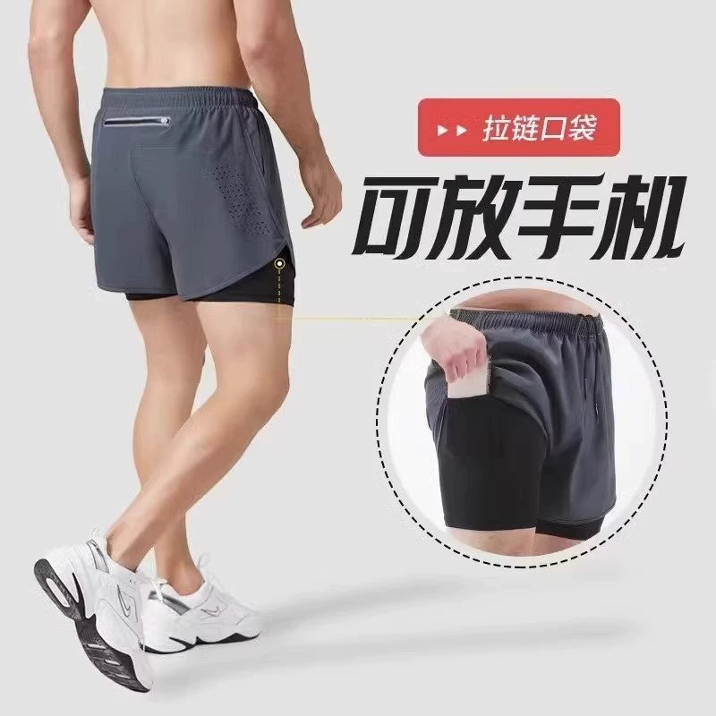 Leak-Picking Professional Running Exercise Shorts Men's Handphone-Friendly Three Points Pant Belt Lining Back Waist Zipper Pocket Fashion - Ellianto fashion Men's