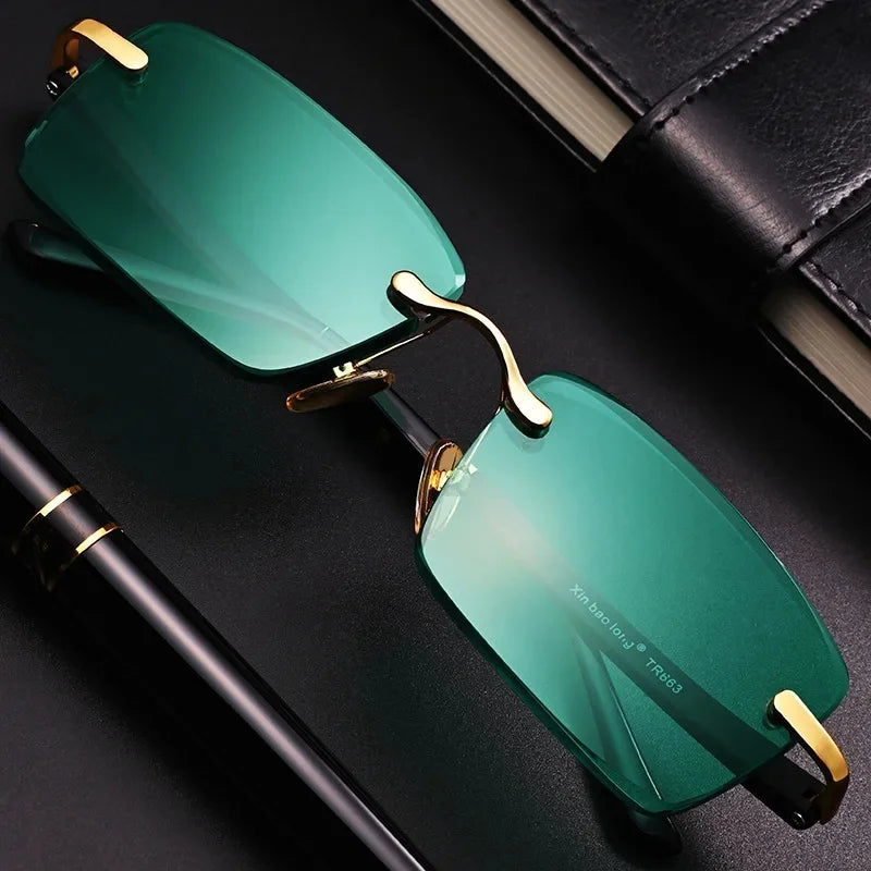 Natural Crystal Stone Eye Glasses Green Unique Eastern Sea Old Material Men's Women's Rimless High-End Eye Protection Sun Glasse