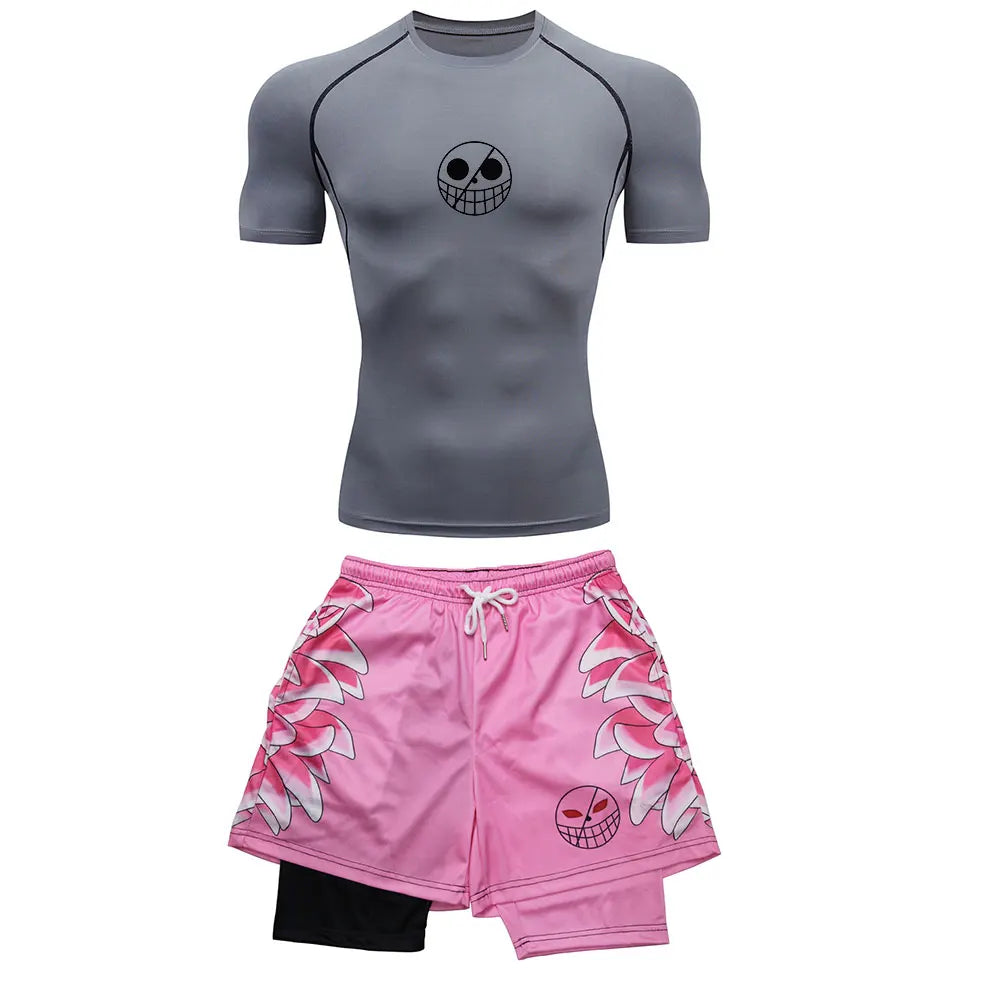 Men’s Performance Sportswear Set – Anime-Inspired Tracksuit with Compression Leggings, Gym Shorts & Rash Guard