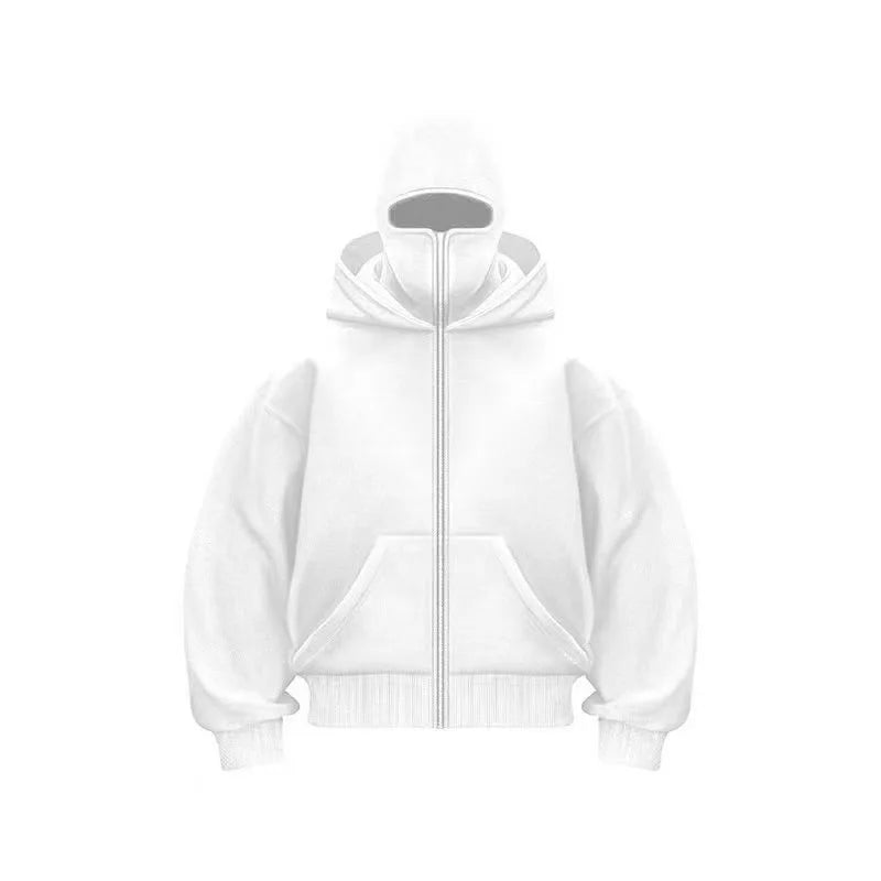 Men’s Balaclava Hoodie – Lightweight Y2K Gothic Harajuku Style with Double Hood, Zipper, and Mask for Winter Streetwear Comfort