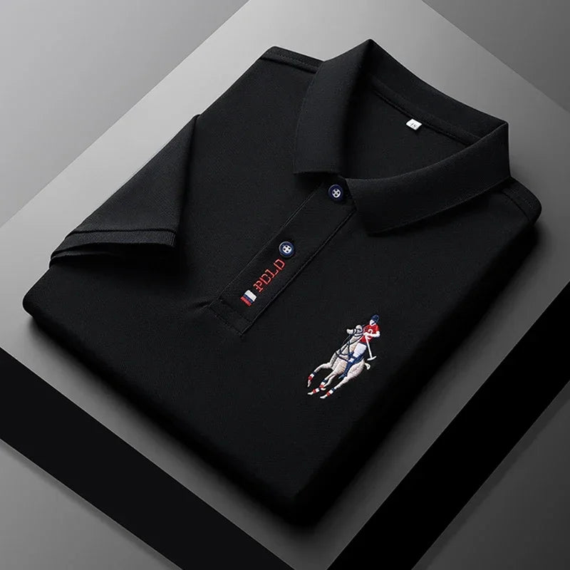 Set 2025 European and American men's embroidered casual and fashionable business short-sleeved POLO shirt, summer comfortable and br - Ellianto fashion Men's