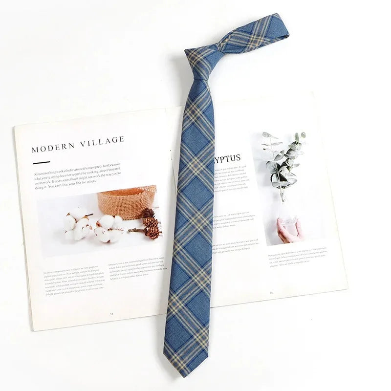 Vintage Brown Plaid Necktie Women's Lazy Person's Japanese Style Preppy Small Tie Bow Tie Handmade Men's Tie