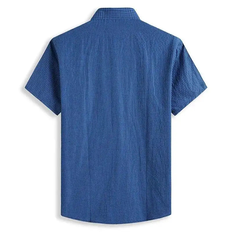 Plus Large Short Sleeve Men Pure Cotton Summer Comforable Plaid Mens Shirts Business Formal Casual Slim Fit Loose Big Size 8XL