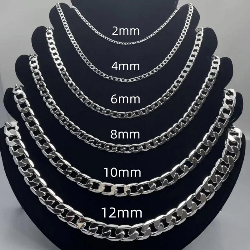 Men's 925 Sterling Silver Necklace 2/4/6/8/10/12MM 40-75cm Face Chain Necklace Lobster Clasp Men Women Engagement Jewelry Gifts - Ellianto fashion Men's