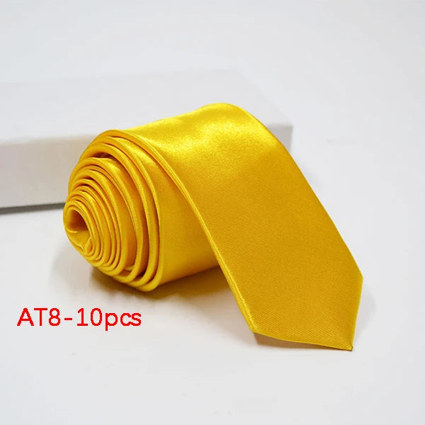 10/12PCS Tie for Men Wholesale 28 Solid Colors Slim Necktie Polyester Satin Cravat Formal Party Ties Fashion Daily Accessory - Ellianto fashion Men's
