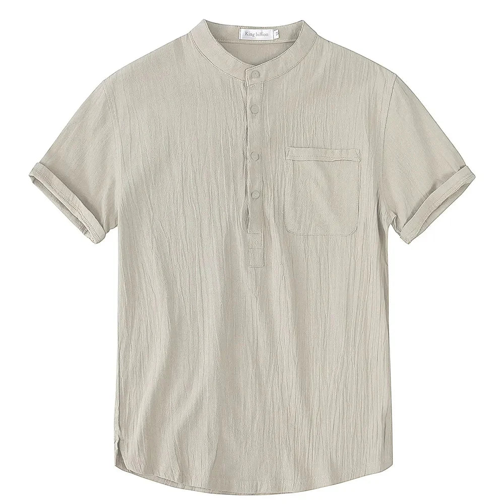 Men's Short Sleeve T-shirt Cotton and Linen Casual Men T-shirts Solid Color Summer Shirt Male Cozy Breathable - Ellianto fashion Men's