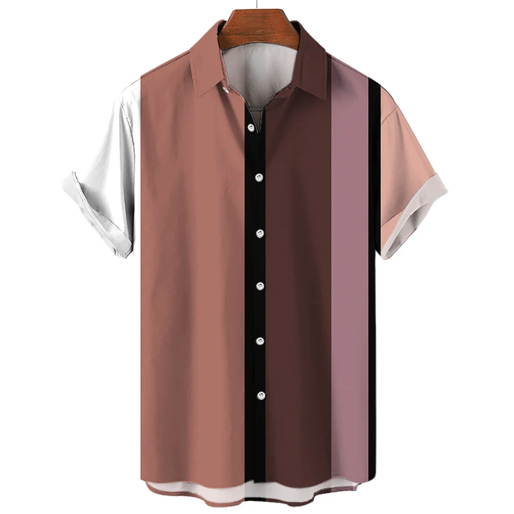 Men's Hawaiian Short Sleeve Shirt Elegant Summer Stripes Print Fashion Casual Social Oversized Y2k Harajuku Luxury Clothing Hot - Ellianto fashion Men's