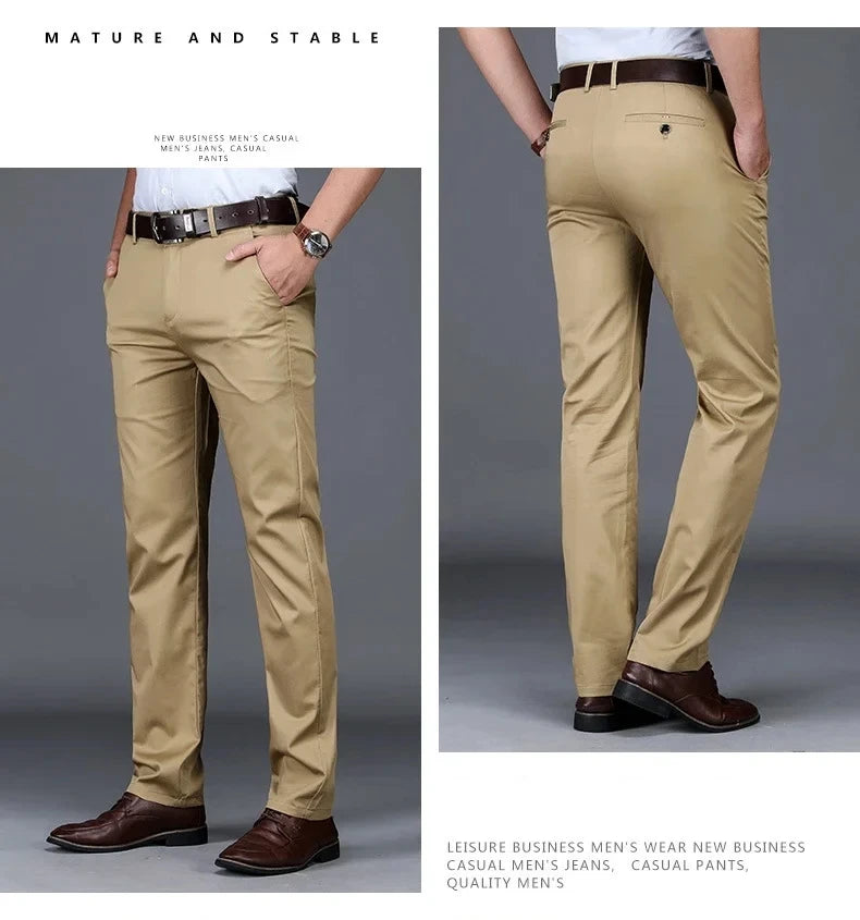 Classic Casual Pants Mens Clothing Straight Business Green Black Khaki Trousers Comfortable Male Brand Clothing 2025 - Ellianto fashion Men's