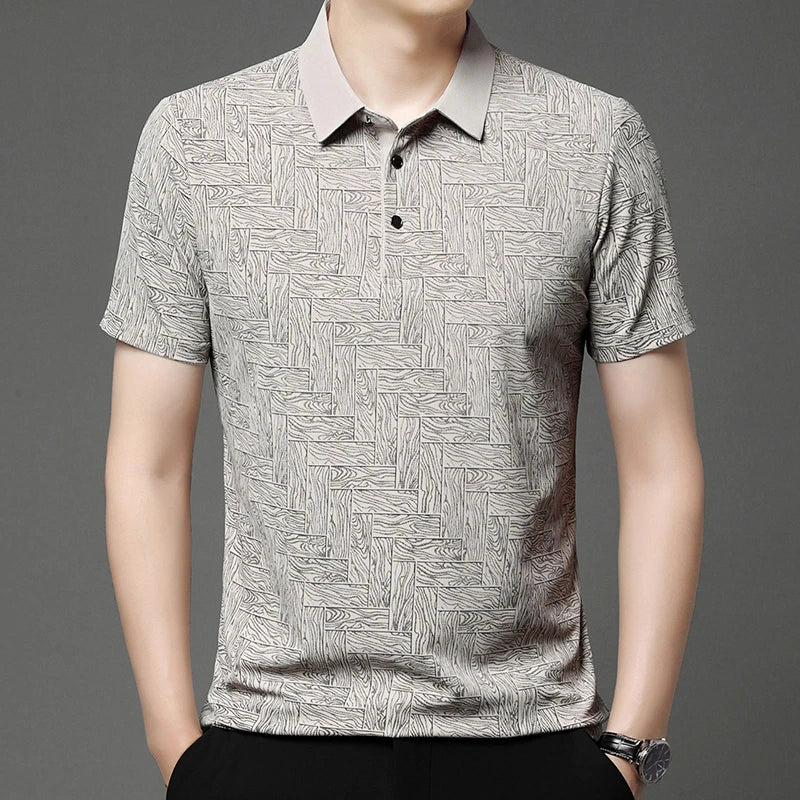 2025Summer New Men's Business Print Short Sleeved POLO Shirt Comfortable and Cool Casual Fashion T-shirt - Ellianto fashion Men's