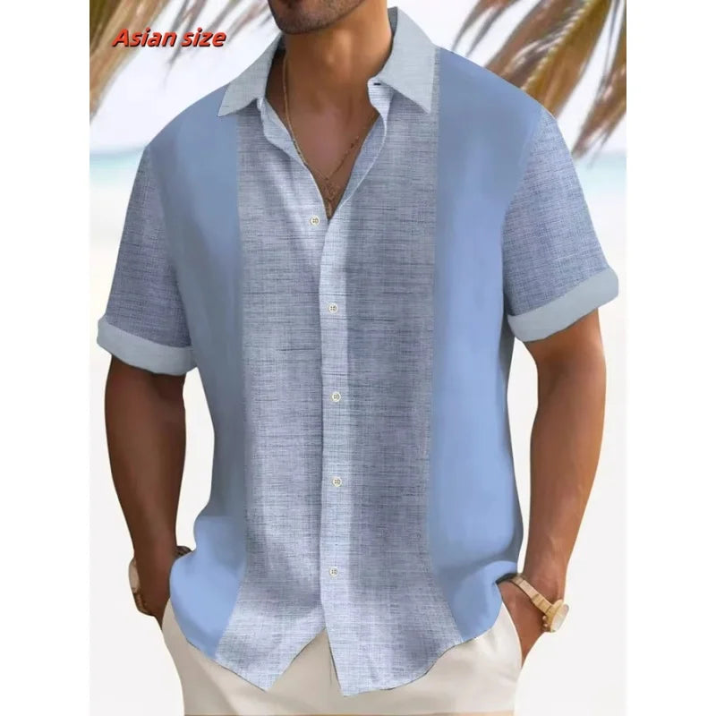 Colorful Stripes Pattern Hawaiian Shirt For Men Color Block 3D Printed Short Sleeve Tops Casual Lapel Aloha Shirts Loose Blouses