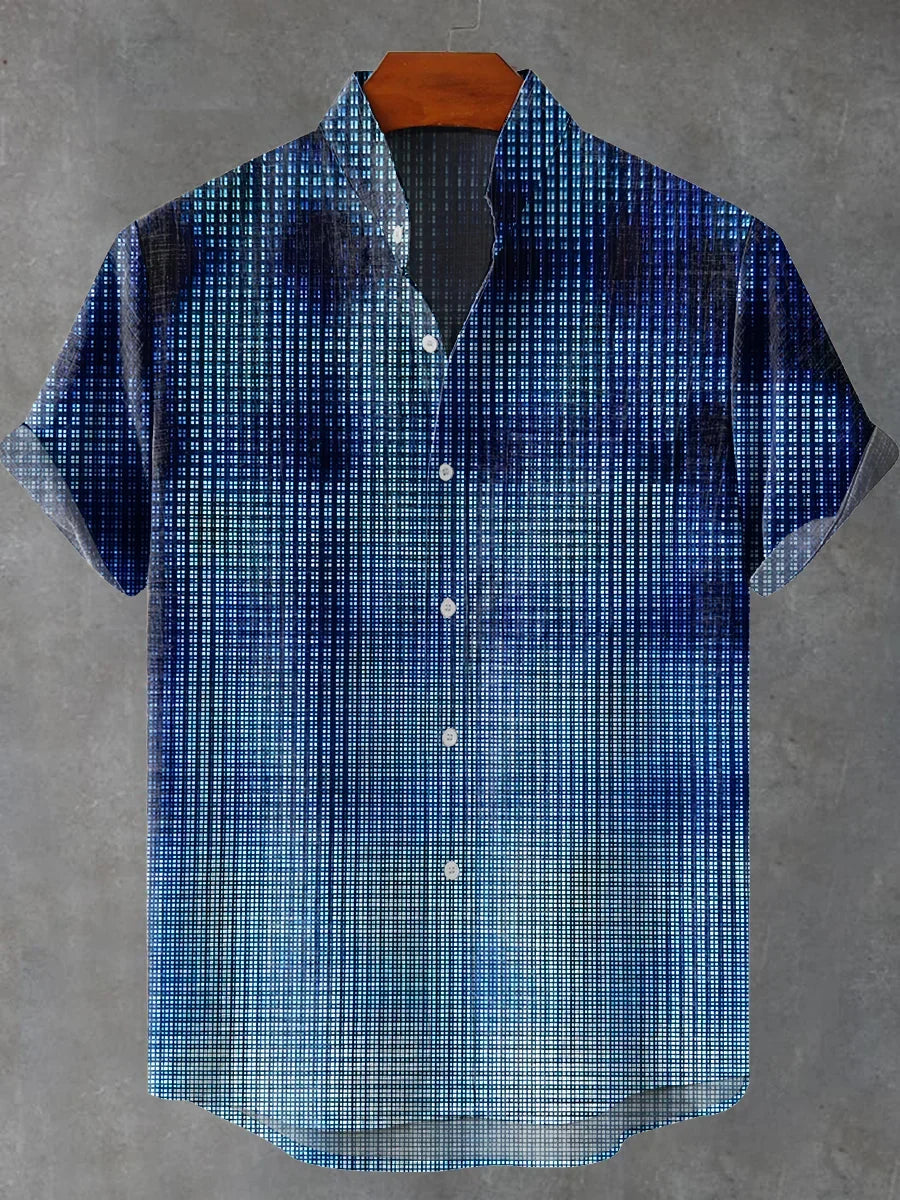 2025 Black Pigment Brush Marking Vintage Printed Casual 100% Line Shirt, Men and Women's Same Short Sleeve Shirt - Ellianto fashion Men's
