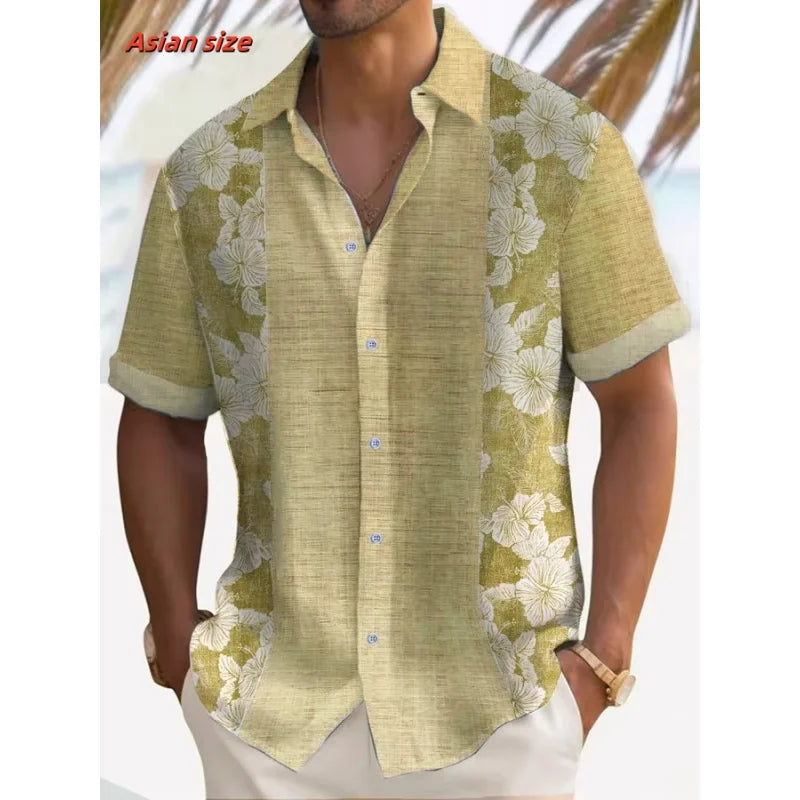 Colorful Stripes Pattern Hawaiian Shirt For Men Color Block 3D Printed Short Sleeve Tops Casual Lapel Aloha Shirts Loose Blouses