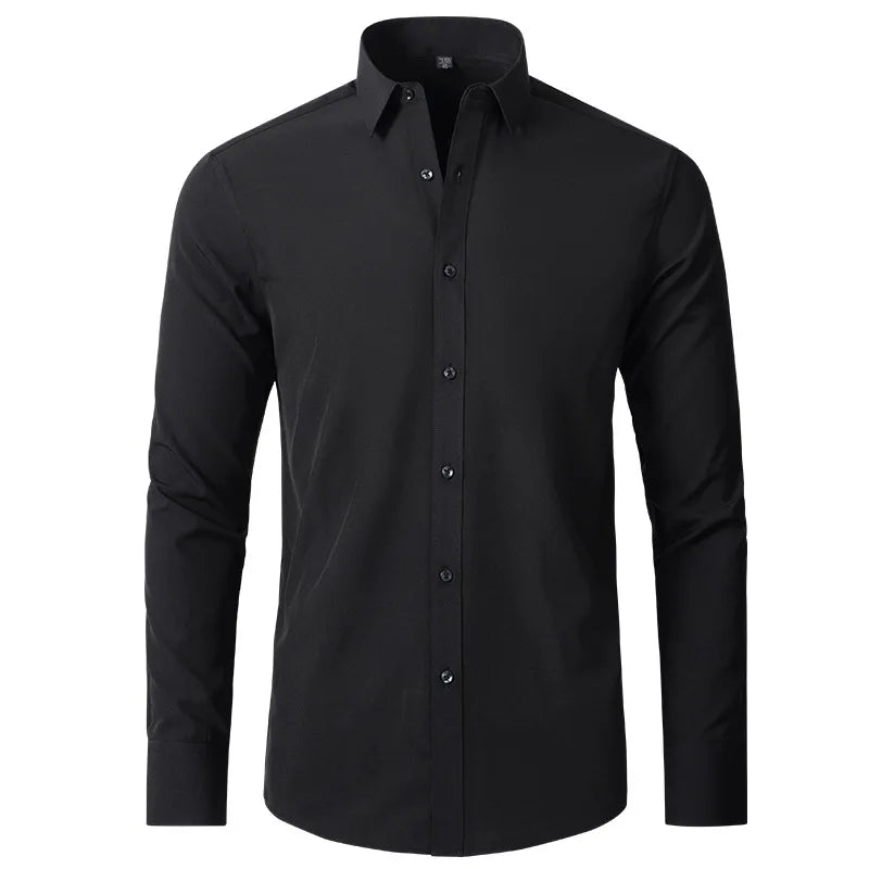 High Elasticity Seamless Spandex Shirt Men Long Sleeve Slim Fit Casual Solid Color Social Formal Dress Shirts 2025 - Ellianto fashion Men's