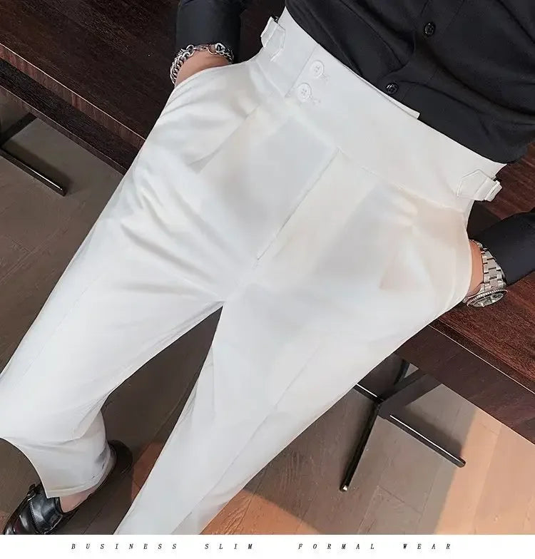AutumnCasualTrousersMenStraight-LegNarrow-FitHigh-WaistedSlimsBritishStyleSuit Pants BusinessAttire - Ellianto fashion Men's