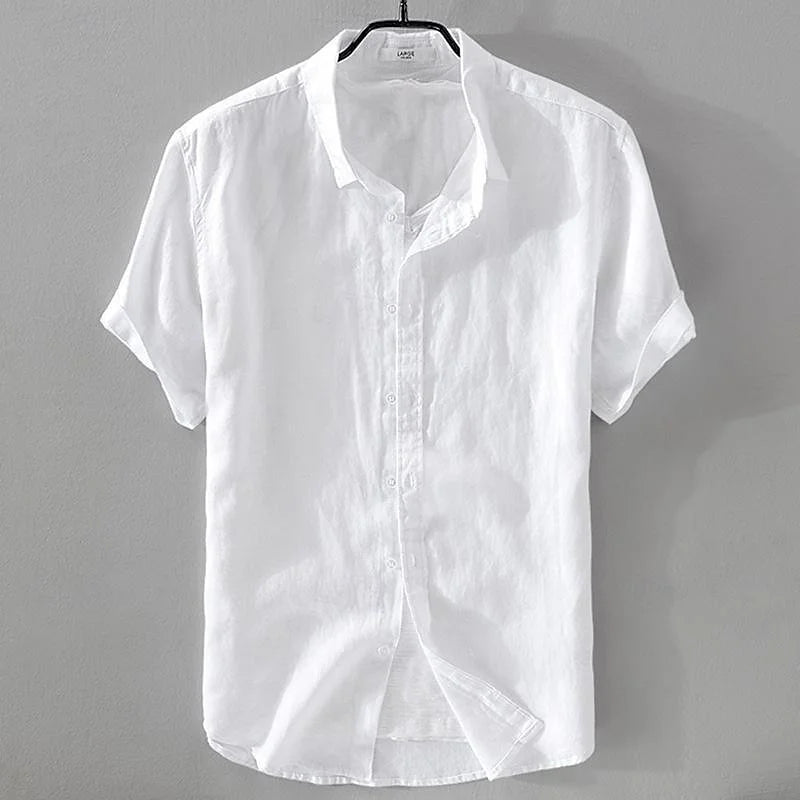 Hawaiian men's short-sleeved tops solid color fashion shirts men's tops 100% cotton and linen slim fit street outdoor daily - Ellianto fashion Men's