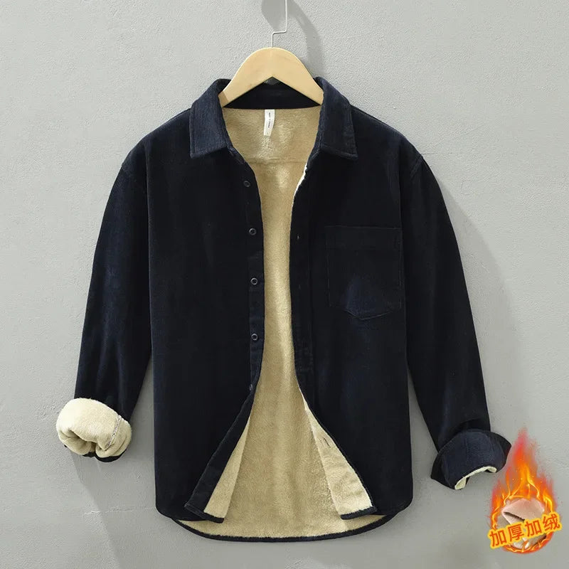 Men’s Winter Cotton Fleece Shirt – Lightweight Slim-Fit Lapel Top for Daily Casual Comfort and Effortless Warmth