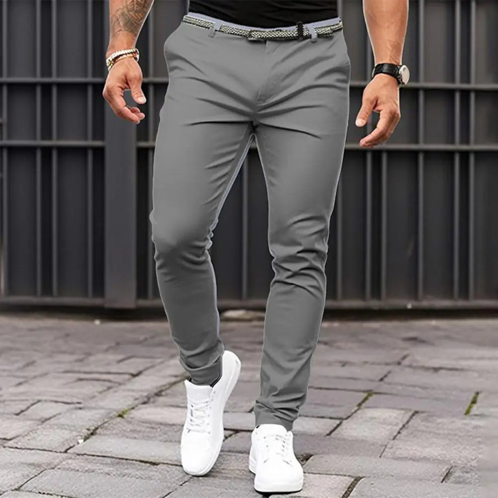 Slim Fit Suit Pants Men's Slim Fit Solid Color Suit Pants with Mid-rise Slant Pockets Zipper Fly for Business Office Workwear - Ellianto fashion Men's