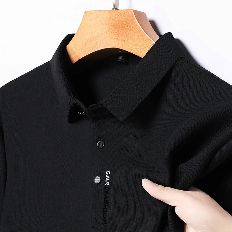 Men's Short Sleeve Solid Color Polo Shirt Breathable Comfortable Elastic Top New Arrivals Casual Business Style - Ellianto fashion Men's