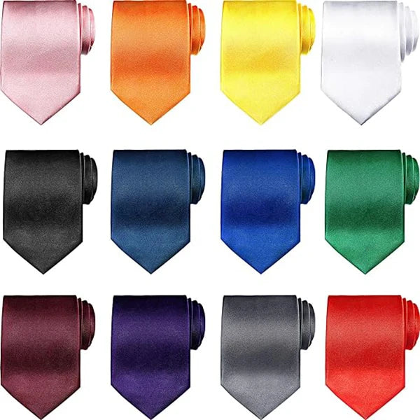 10/12PCS Tie for Men Wholesale 28 Solid Colors Slim Necktie Polyester Satin Cravat Formal Party Ties Fashion Daily Accessory - Ellianto fashion Men's