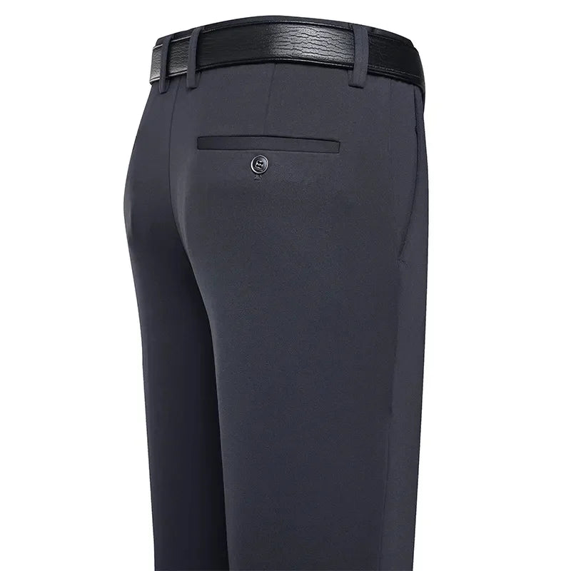 Suit Pants Men Business Casual Trousers Formal Dress Straight Pants Elastic Black Navy Blue Male Clothing - Ellianto fashion Men's
