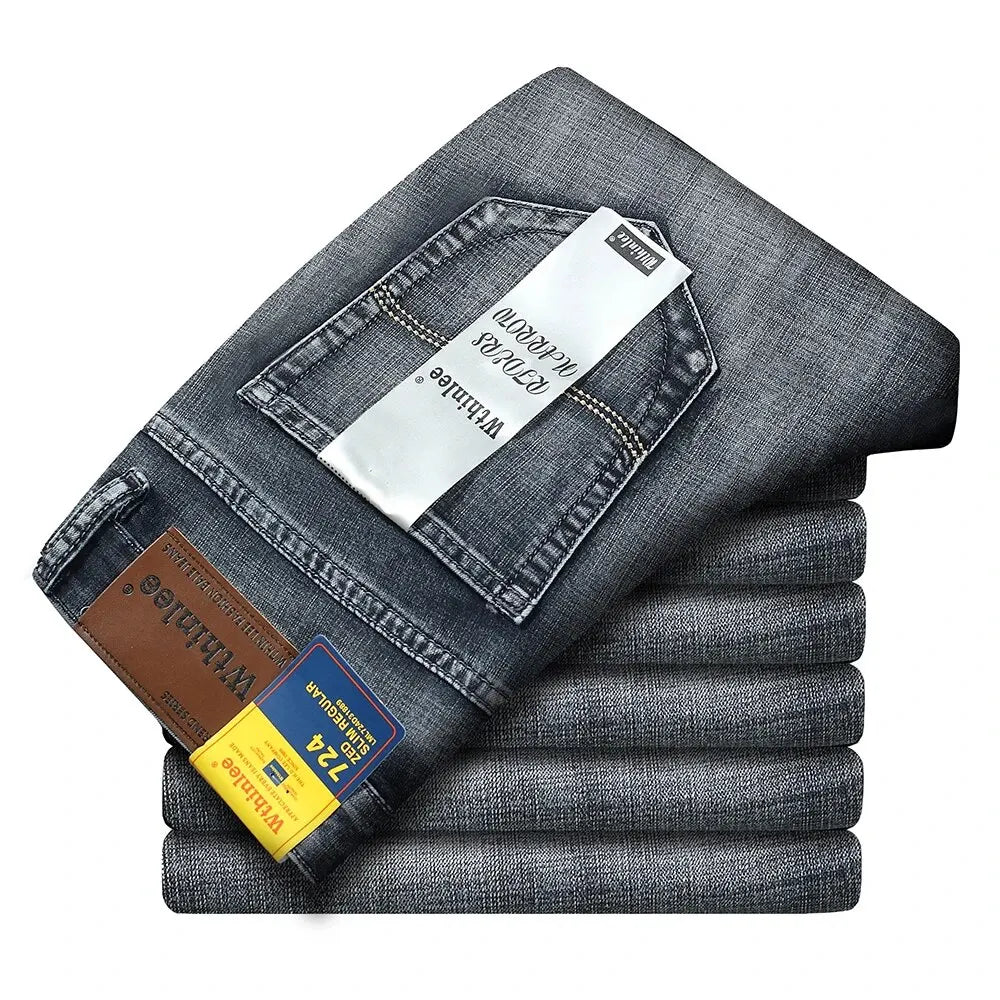 Wthinlee New Business Men's Jeans Casual Straight Stretch Fashion Classic Blue Black Work Denim Trousers Male Brand Clothing - Ellianto fashion Men's