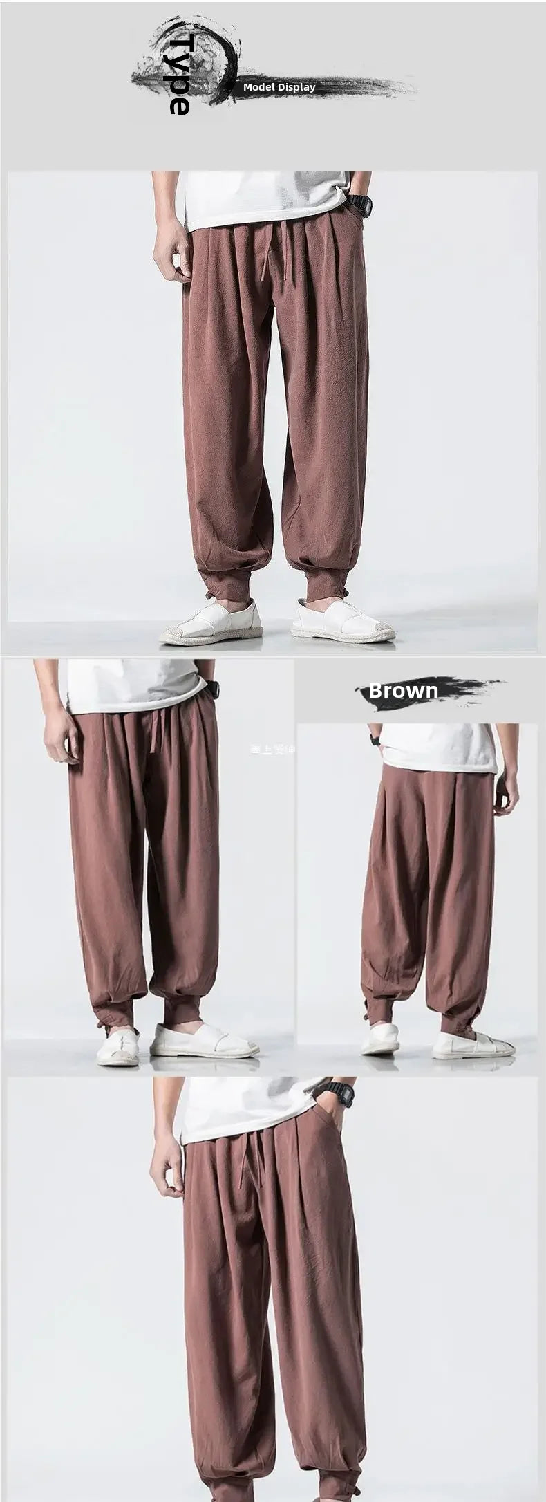 Loose-fit Cotton Linen Men's Women's Monk Pants No Tying Required Casual Spring Summer Long Pants For Zen Meditation - Ellianto fashion Men's