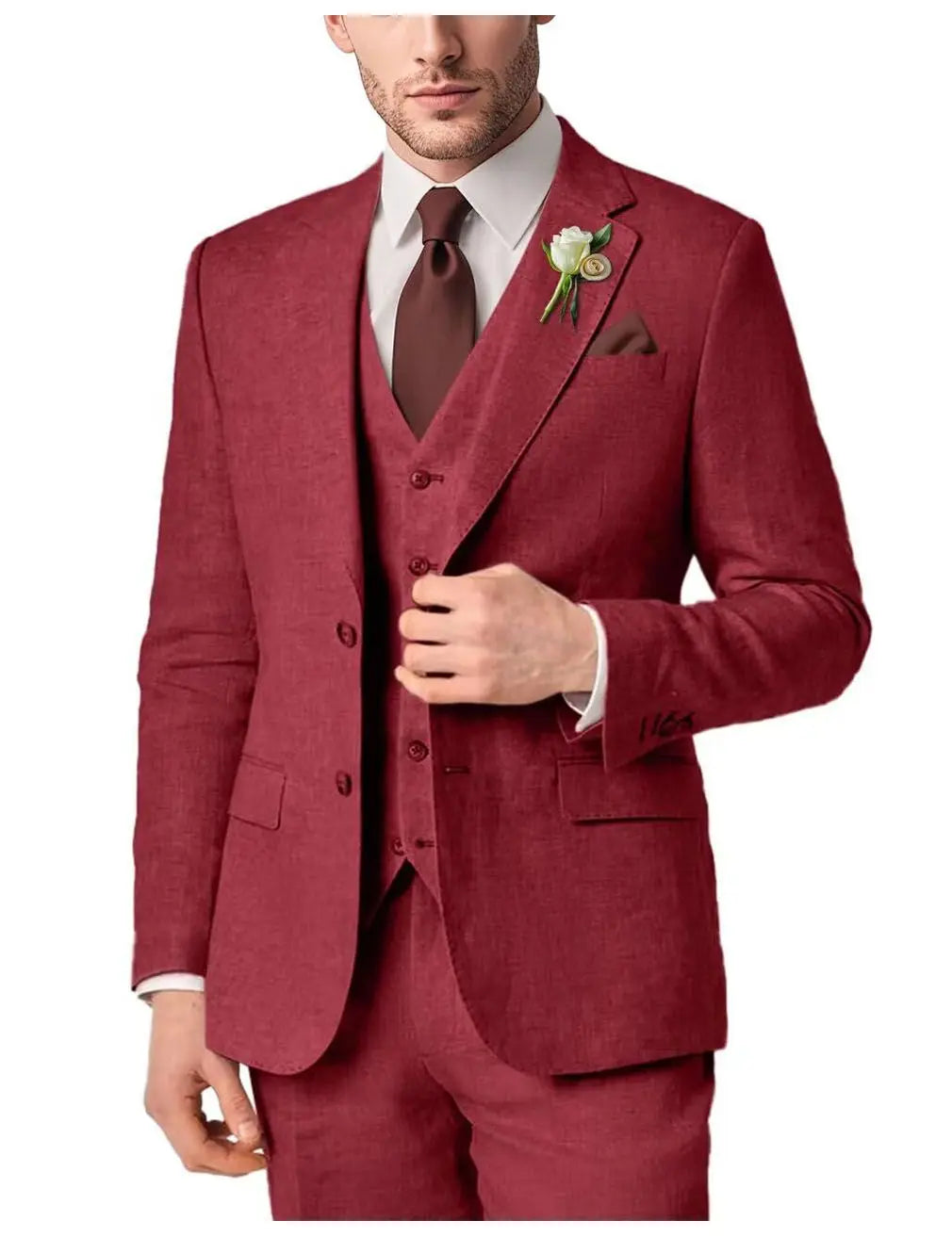 2025 NEW Men's Linen Suit Solid Color 3 pieces Customized Fashion Gentleman Casual Business Party Wedding Formal Office Suit