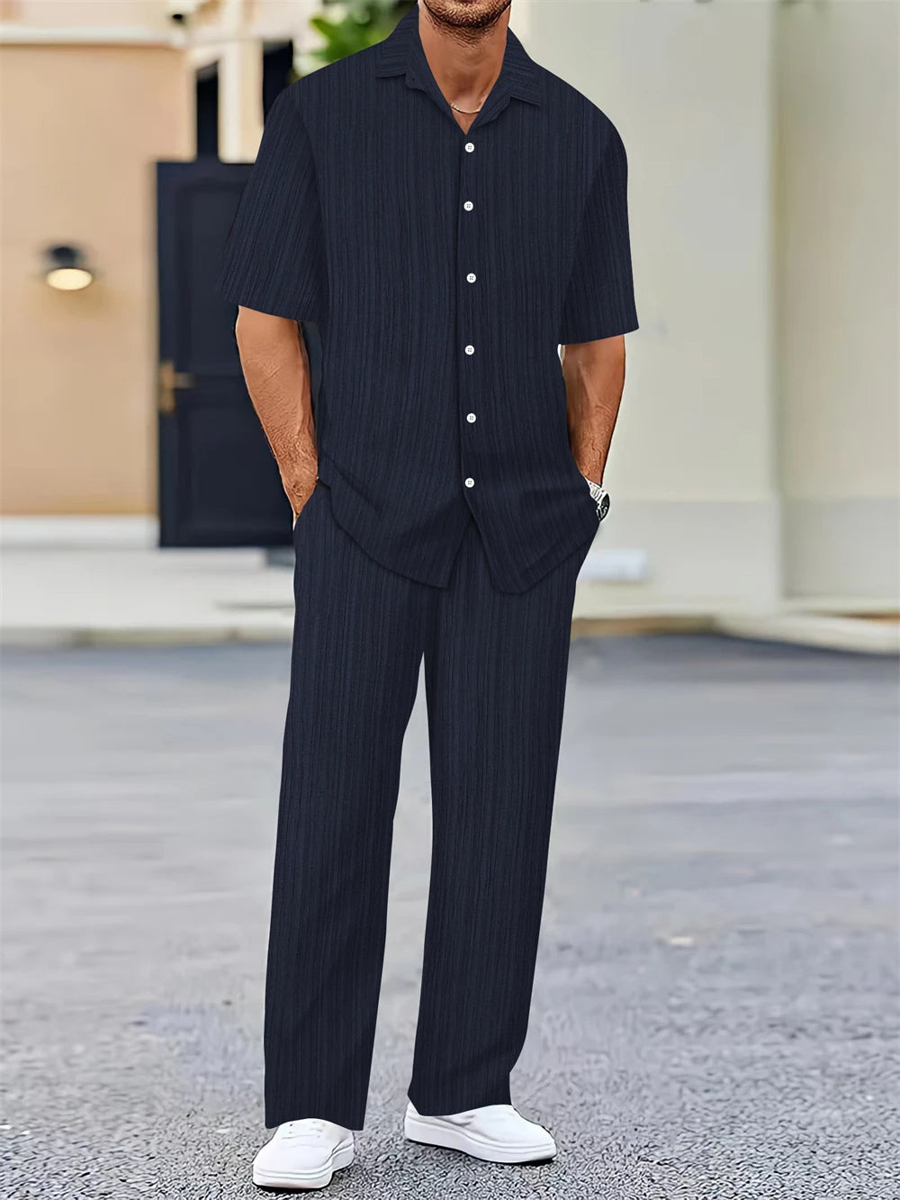 (Shirt+Pants) 2025 Summer new arrival Men Fashion Classic Shirt men Business Casual Shirts Men A Set Of Clothes - Ellianto fashion Men's