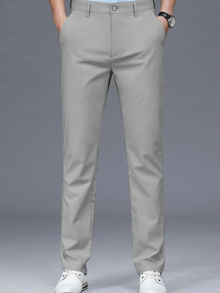 Men's casual pants business formal trousers men's summer thin straight leg loose middle-aged men's pants ice silk pants - Ellianto fashion Men's