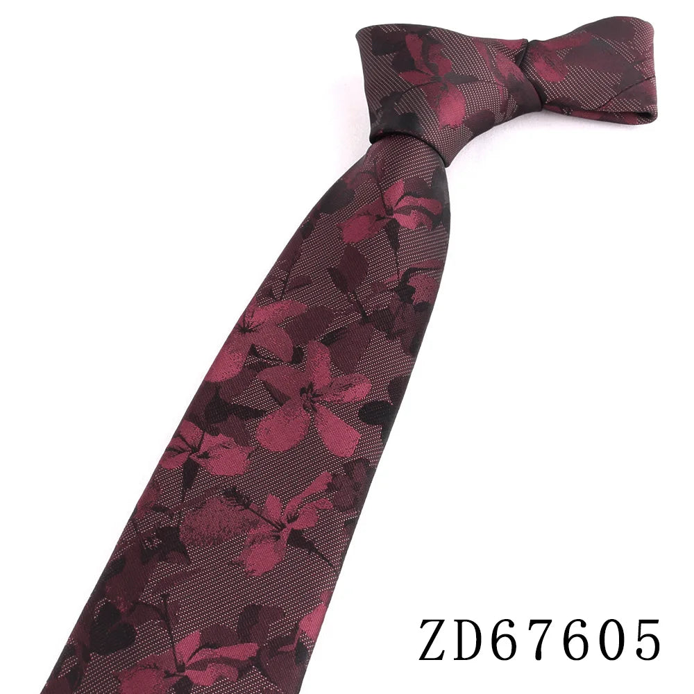 NEW 8cm Wide Tie For Man Jacquard Necktie Luxury Flower Business Neck Tie Suit Cravat Dark Red Ties For Wedding Party Men Gift - Ellianto fashion Men's