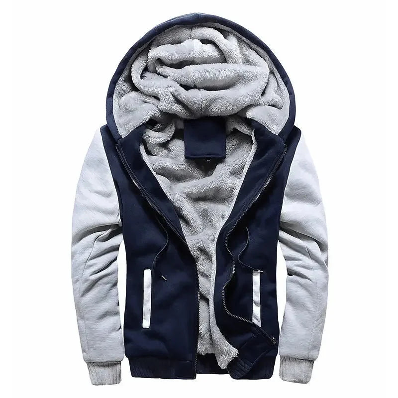 Men’s Hooded Fleece-Lined Baseball Jacket – Warm, Thickened Sweatshirt with Sporty Korean Style for Autumn-Winter Comfort