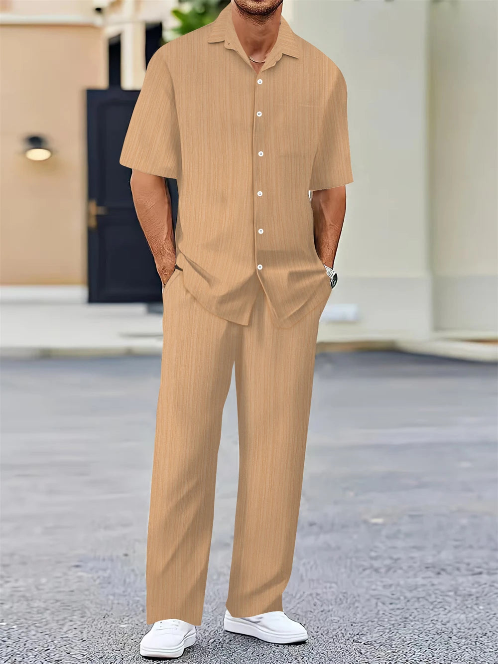 (Shirt+Pants) 2025 Summer new arrival Men Fashion Classic Shirt men Business Casual Shirts Men A Set Of Clothes - Ellianto fashion Men's