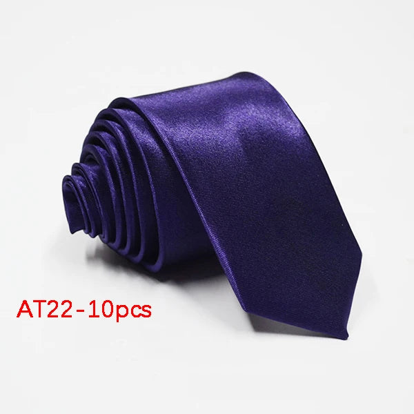 10/12PCS Tie for Men Wholesale 28 Solid Colors Slim Necktie Polyester Satin Cravat Formal Party Ties Fashion Daily Accessory - Ellianto fashion Men's