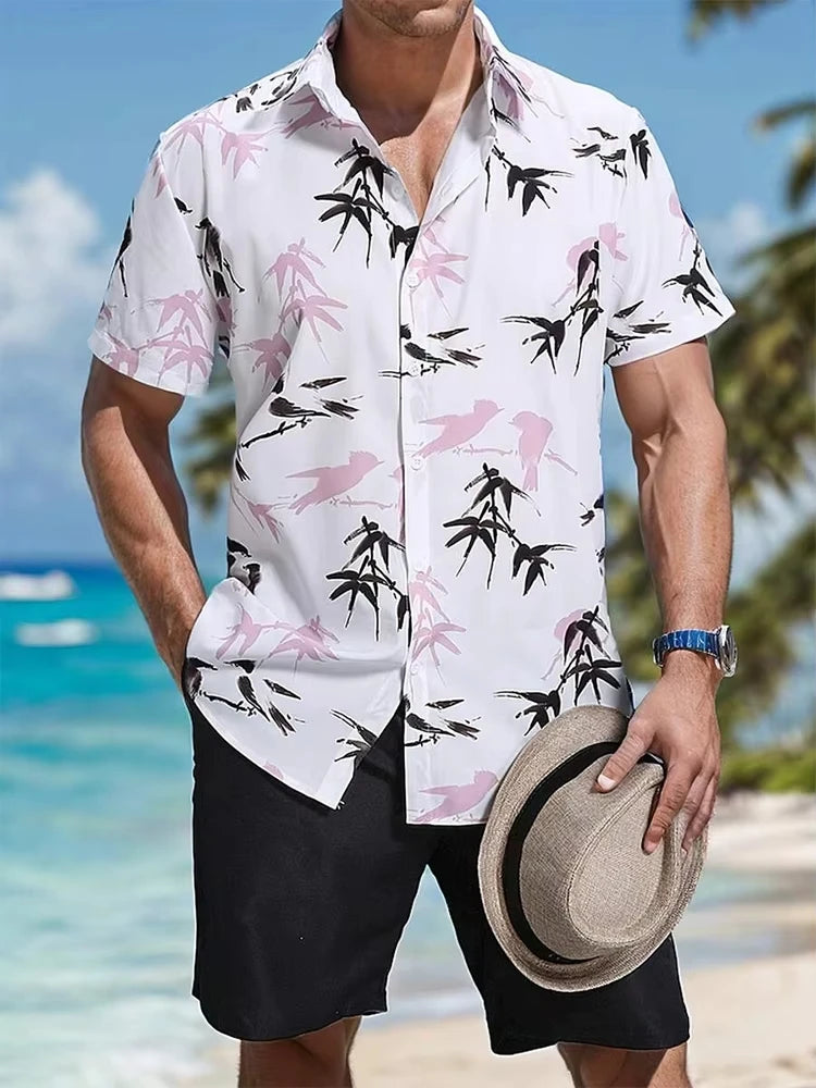Hawaii Shirt Set Mens Yellow Duck Print Fashion Pattern Summer Fashion Casual Daily Large Button Down Shirt Shorts Two Piece Set - Ellianto fashion Men's