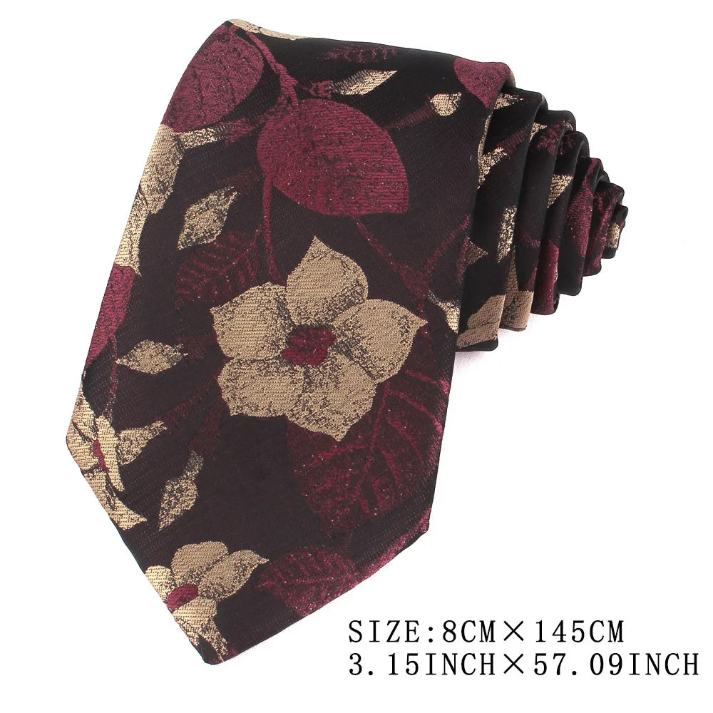 NEW 8cm Wide Tie For Man Jacquard Necktie Luxury Flower Business Neck Tie Suit Cravat Dark Red Ties For Wedding Party Men Gift - Ellianto fashion Men's