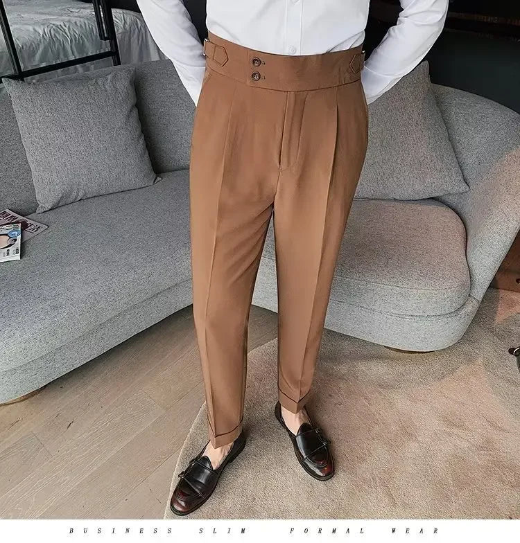 AutumnCasualTrousersMenStraight-LegNarrow-FitHigh-WaistedSlimsBritishStyleSuit Pants BusinessAttire - Ellianto fashion Men's