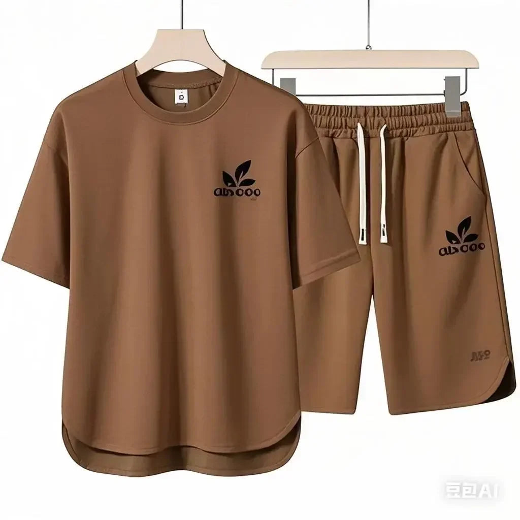 Set 2025 High-quality European and American men's casual sportswear: a comfortable and breathable two-piece set consisting of a fitn - Ellianto fashion Men's