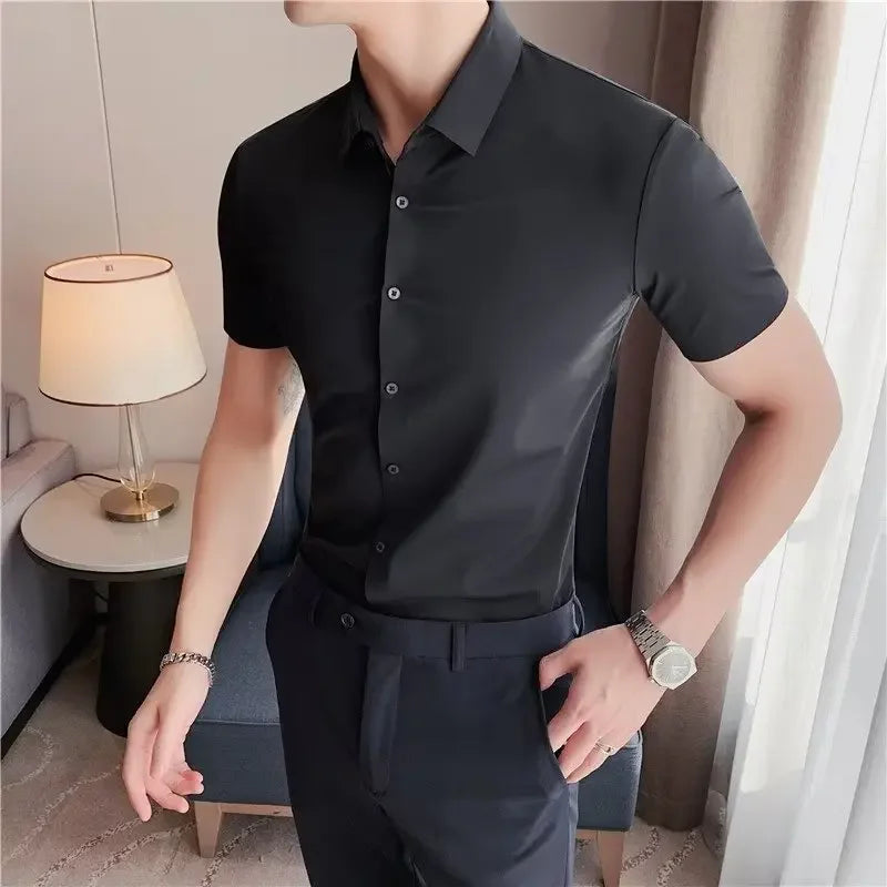 Men's Slim Fit Stretch Business Shirt Long Sleeve Spring Autumn Casual Fashionable Elegant Male Clothing Suit Shirt