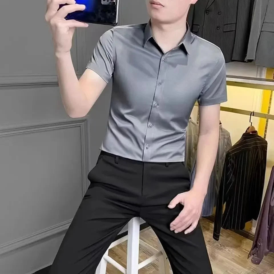 Men's Slim Fit Stretch Business Shirt Long Sleeve Spring Autumn Casual Fashionable Elegant Male Clothing Suit Shirt