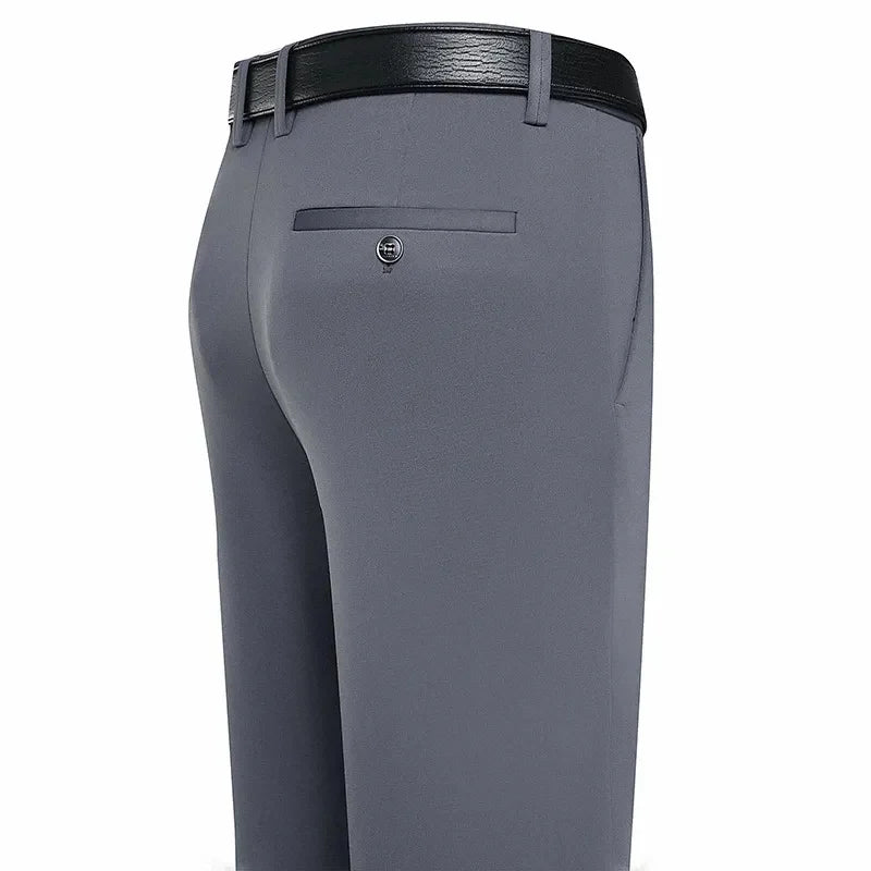 Suit Pants Men Business Casual Trousers Formal Dress Straight Pants Elastic Black Navy Blue Male Clothing - Ellianto fashion Men's