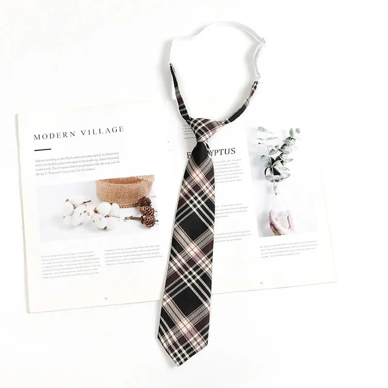 Vintage Brown Plaid Necktie Women's Lazy Person's Japanese Style Preppy Small Tie Bow Tie Handmade Men's Tie