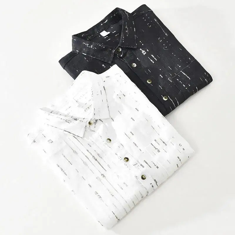 Striped Shirt Men's Short-sleeved Simple and Versatile Summer Casual Pullover Linen Trendy Half-sleeved Thin - Ellianto fashion Men's