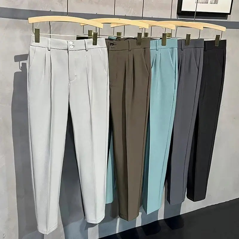 Straight Slim Fit Man 9 Cropped Suits Pants Vintage Elegant Suit Trousers for Men Summer 2025 Work Wear Fashion Luxury Clothing - Ellianto fashion Men's