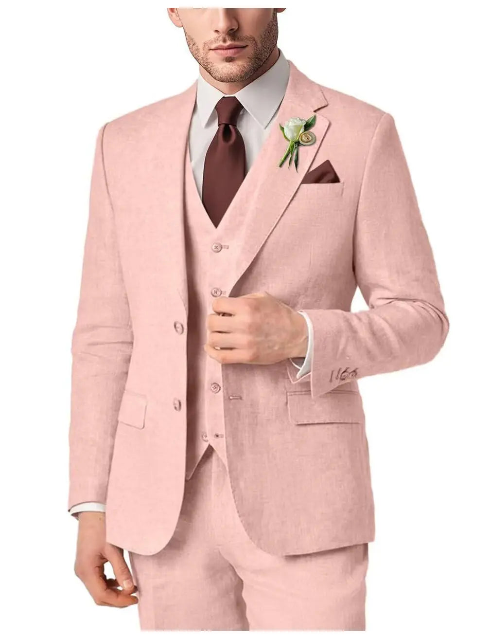 2025 NEW Men's Linen Suit Solid Color 3 pieces Customized Fashion Gentleman Casual Business Party Wedding Formal Office Suit