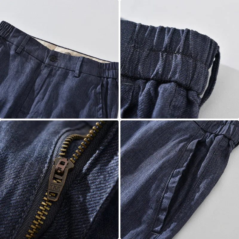 2025 Summer New Casual Pure Linen Slim Pants for Men Clothing Breathable Solid Color Slim-fit Straight Pants EC1359