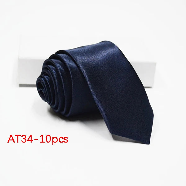 10/12PCS Tie for Men Wholesale 28 Solid Colors Slim Necktie Polyester Satin Cravat Formal Party Ties Fashion Daily Accessory - Ellianto fashion Men's